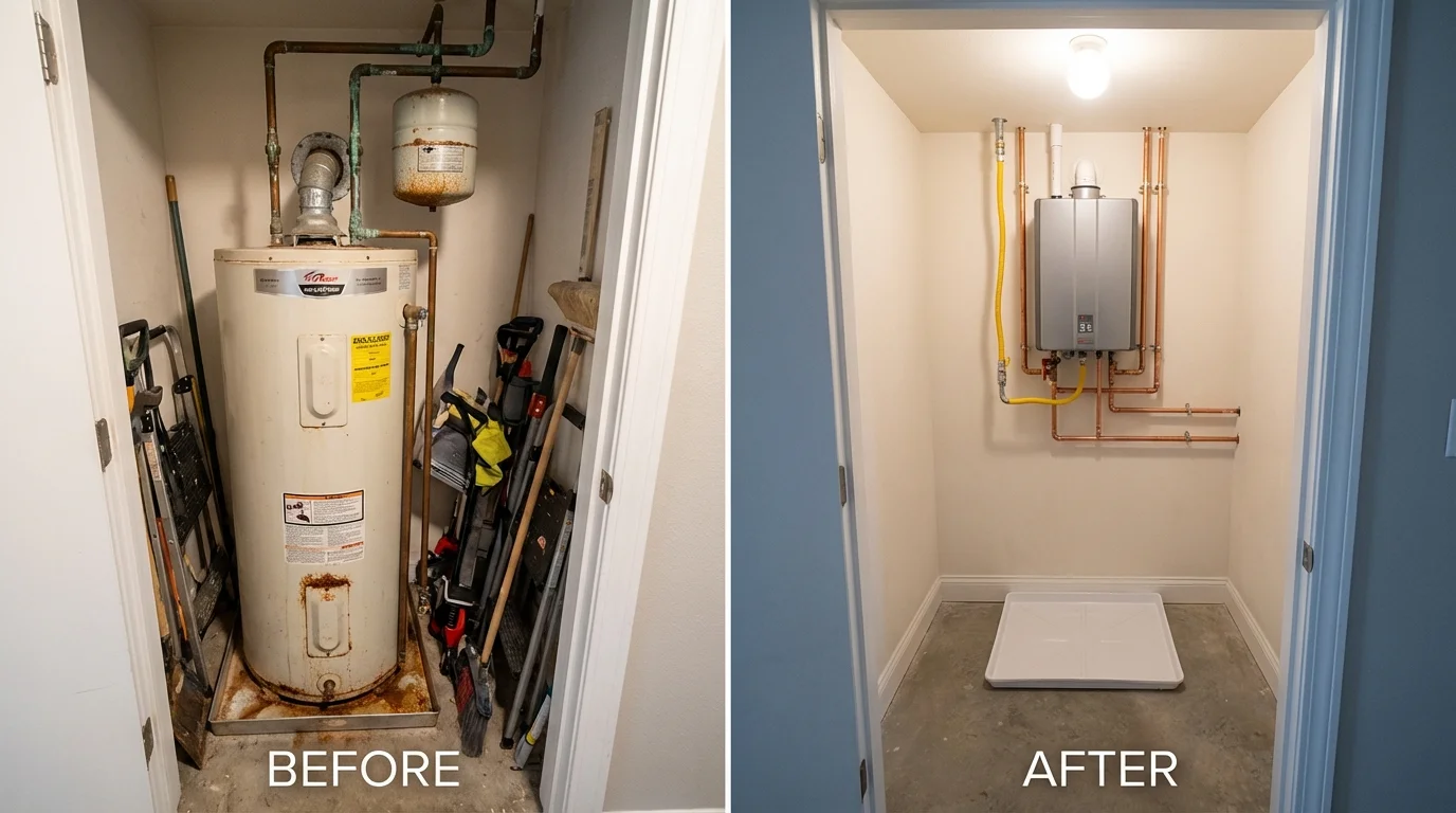 Tank water heater versus wall-mounted tankless unit comparison for Winder, GA homeowners