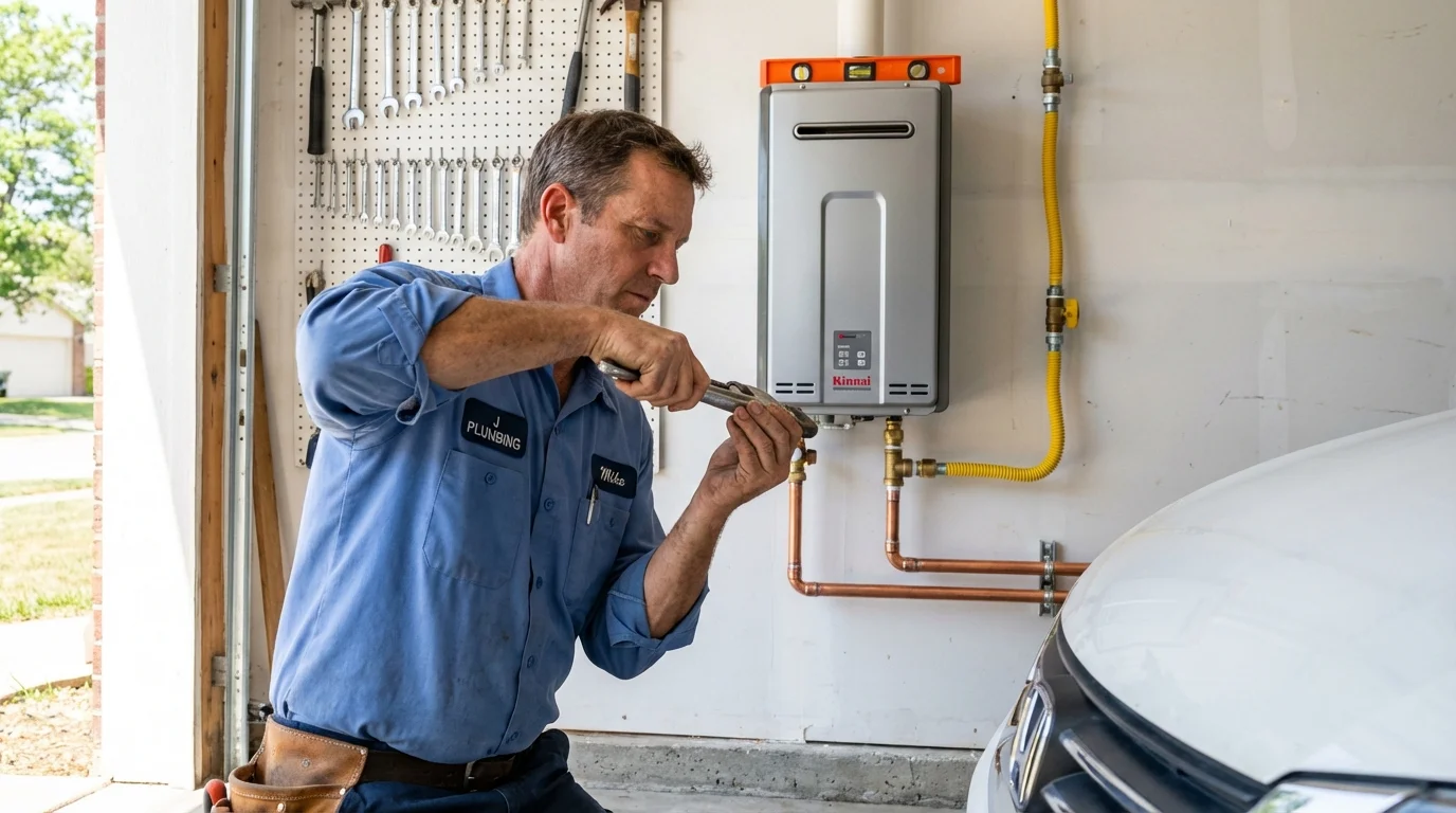 Tankless water heater installation by a Johns Plumbing LLC plumber in Winder